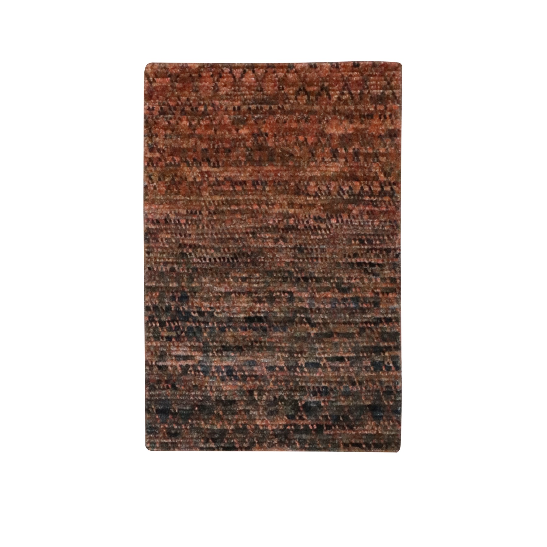 Shades of Brown, Grass Design with Looped Pile, Pure Wool, Hand Knotted, Mat, Sample, Oriental Rug